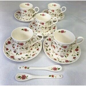 Noritake Venus China Cup & Saucer Set of 5 + 2 Spoons MINT Japan Vintage Floral
